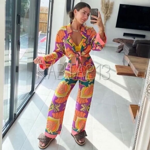 ZARA PRINTED PAJAMA-STYLE PANTS - Picture 10 of 16